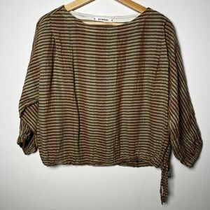 Nymane Sollen Tonal Woven Cotton‎ Top Boatneck Brown Stripes size small